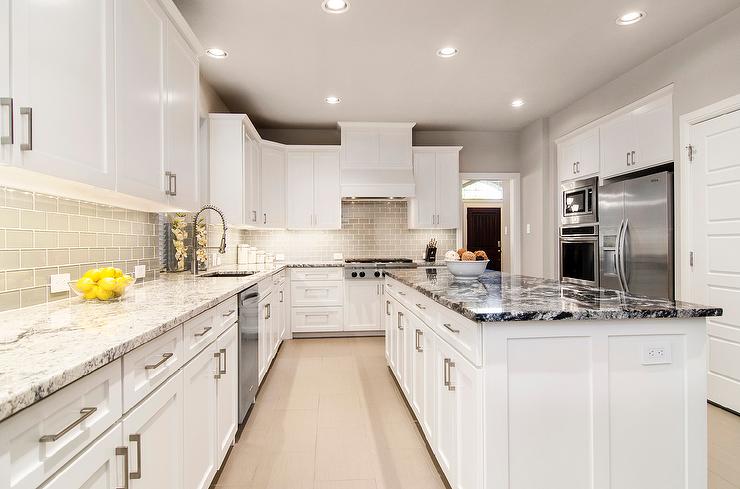 White Kitchen Granite Countertop Taupe Tile Floor Waters